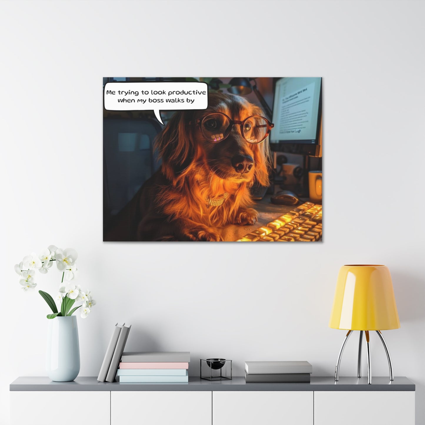 Canvas Art - Adorable Poodle Dog with Glasses 'Me trying to look productive'