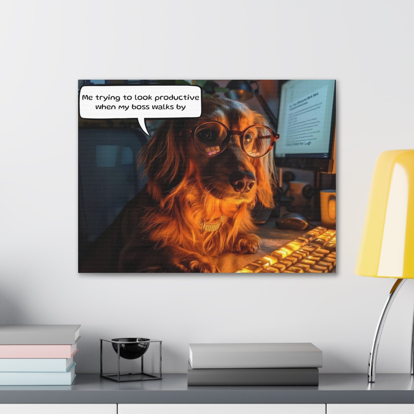 Canvas Art - Adorable Poodle Dog with Glasses 'Me trying to look productive'