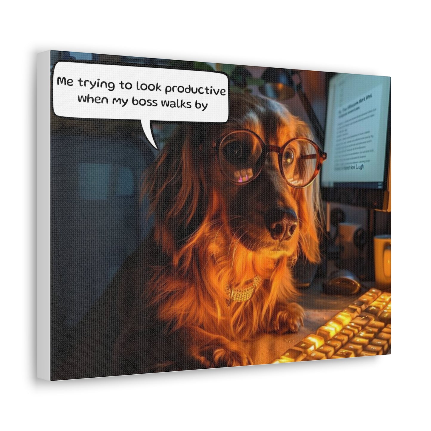 Canvas Art - Adorable Poodle Dog with Glasses 'Me trying to look productive'