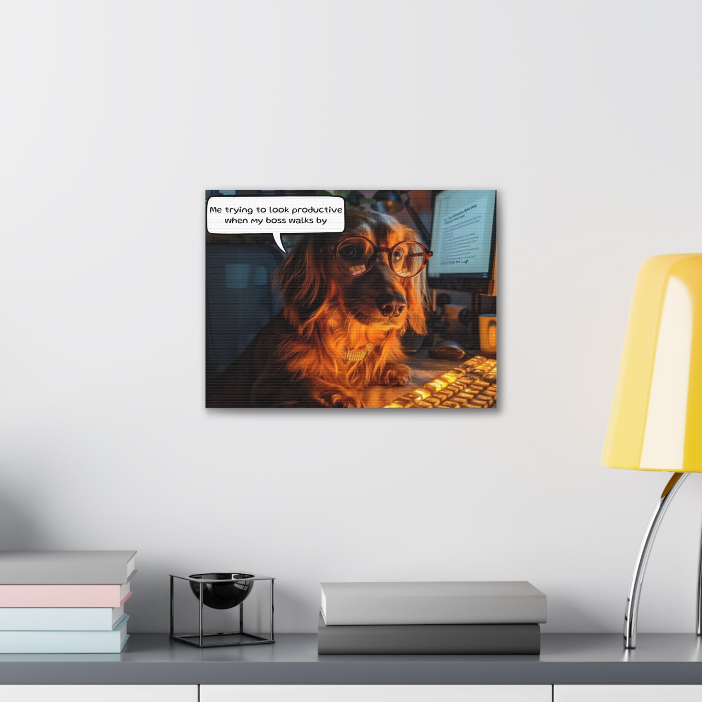 Canvas Art - Adorable Poodle Dog with Glasses 'Me trying to look productive'