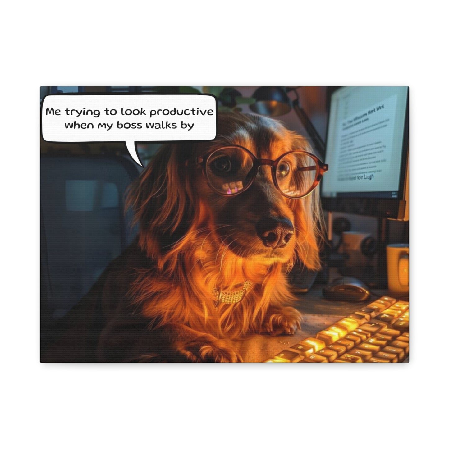 Canvas Art - Adorable Poodle Dog with Glasses 'Me trying to look productive'